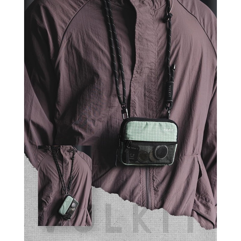 VULKIT Monedero con Cordón Ajustable y Protección RFID, Verde