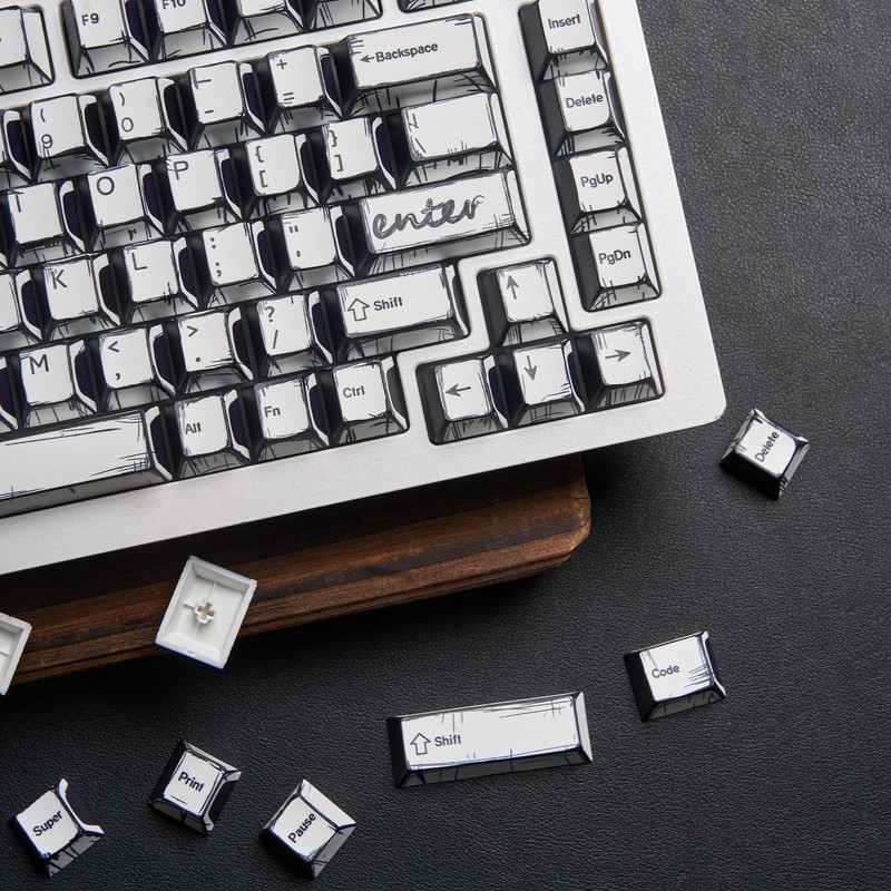 dagaladoo PBT Anime Keycaps Set,White Manga Keycaps 60 75 100