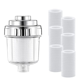 Filter for Shower Heads, Shower Filter for Limescale Water, Shower Filter with 6 Interchangeable Filter Elements, Shower Filter for 1/2 Inch Connections, Effective Filtering of Water Impurities