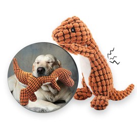 Andiker Stuffed Dog Toy, Plush Dog Toy, Corduroy, Durable Interactive Toy, Includes Plastic, Noise-Making Squeaker, Dinosaur Shape, Plush Toy (Orange)