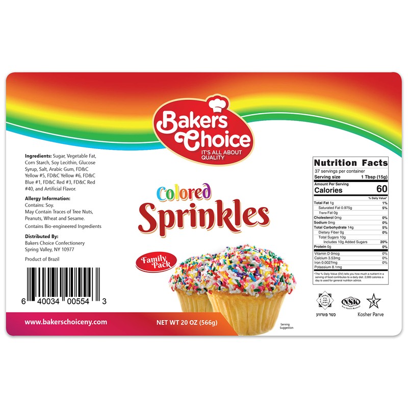 Bakers Choice Rainbow Sprinkles for Baking - Rainbow Jimmies Sprinkles