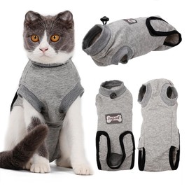 MIGHTYDUTY Cat Postoperative Clothes, 100% Cotton Material, Comfortable, Licking Prevention, Scratch Prevention, Contraception, Castration, For Both Men and Women, Gray, S