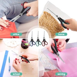 Paquete de 3 tijeras resistentes de 8 pulgadas con cuchillas ultra afiladas y asas de agarre cmodo, para oficina, hogar, escuela, costura y...        
