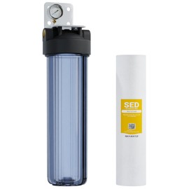 20"x4.5 1 Stage Whole House Water Filter System 1" Ports Double O Ring Clear Filter Housing + Gauge w/ 5-Micron Polypropylene Sediment Water Filter Good for RV