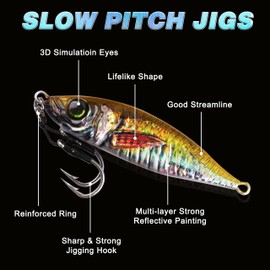 Slow Pitch Jigs Saltwater Fishing Lure Speed Jigging Slow Pitch Jigs with Assist Hooks Butterfly Jigs 3D Print Offshore Deep Sea Fishing Pitching Bait for Tuna Kingfish Bluefin