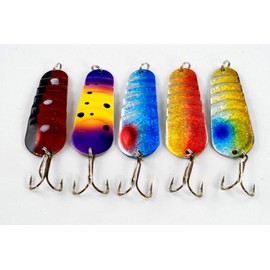 Akuna Pack of 5 Cast Blast 3 inch Ribbed Casting Spoon Fishing Lure, JM-5-FLC02-B, Holographic, 3-Inch