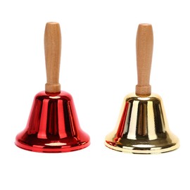 ARFUKA Pack of 2 Table Bell, Hand Bell, Reception Bell, Call Bell, Christmas Bell, Santa Bell with Wooden Handle for Christmas Decoration and Hotel Service