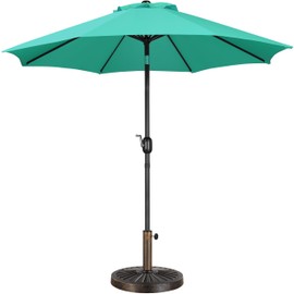 Yaheetech 9FT Garden Table Umbrella with 30lb Patio Umbrella Base, Patio Market Umbrella with Push Button Tilt, Crank and 8 Sturdy Ribs, Outdoor Patio Umbrella w/Base Included Heavy Duty - Turquoise