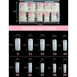 500 PCS Nail Tips Acrylic Flake Nails, 10 Sizes Full Cover Artificial False Nails, Fake Full Tips with Box for DIY Nail Art Salon Women (Half)