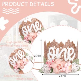 MADENG Girls 1st Birthday Decorations - Floral Lace Crown, Summer Flower Party Hat Photo Props, Little Princess First Birthday Crown