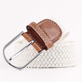 (2 Pack) Womens Stretch Canvas Braided Belt - Ladies Belts for Jeans, One Size, Navy & White