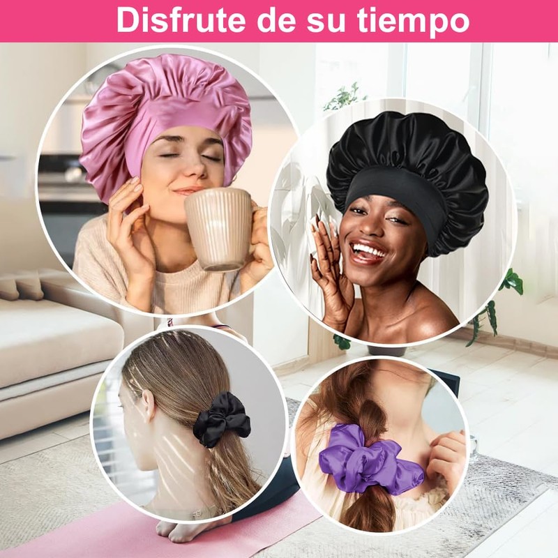 6 Piezas Gorro de Seda para Dormir Ajustable, Capó Gorro