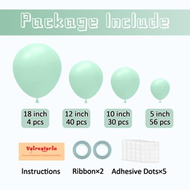Voircoloria 130pcs Mint Green Balloons Different Sizes 18" 12" 10" 5" Pastel Light Green Balloons for Boys Girls Birthday Baby Shower Gender Reveal Wedding Decorations