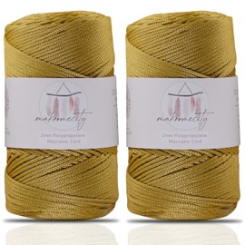 Makromecity 2 Skeins Macrame Yarn 2 mm x 230 m, Premium Polyester Macrame Cord, Polypropylene Yarn for Crafts, Home Decorations, Place Mat, Shoulder Bag, Handbag, Runner, Comforter, Chain, 20 Colours
