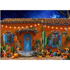 LTLYH Mexican Fiesta Backdrop 7x5ft Day of The Dead Photography Background with Cactus Marigold and Guitar Décor for Cinco de Mayo Dia de Los Muertos, Mexican Theme Party Decorations 338