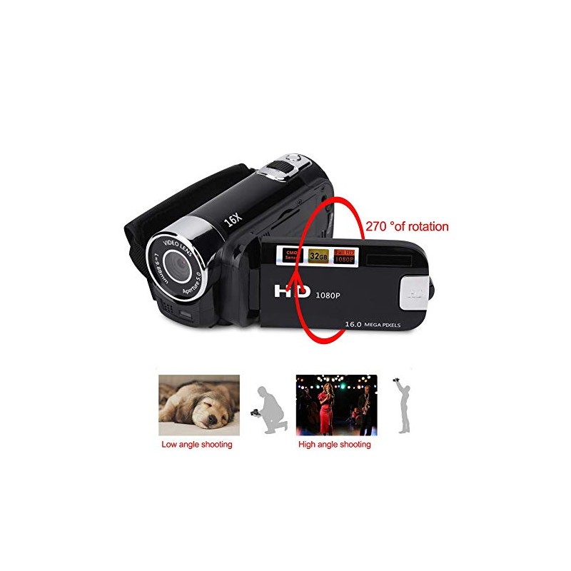 Goshyda Digital Camcorder Portable 2.7 Inch 270° Rotation 16X Digital