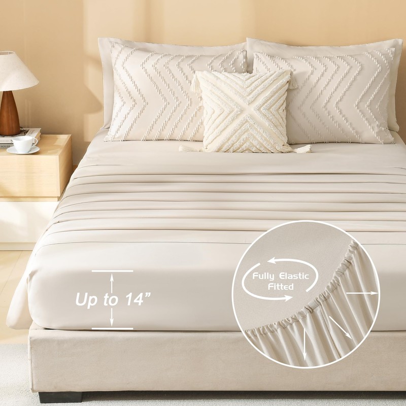 Litanika Super King Plus Size Comforter Set with Sheets Beige