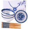 BOSILI Chinese Blue and White Ceramic Rice Bowls and Chopsticks