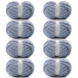 8 Pack Chunky Yarn for Crocheting, Blanket Thick Chenille Yarn for Hand Knitting, Soft Yarn Chunky Yarn for Crochet 28 Yds 7.7 Oz Each Skein (Blue Gray)