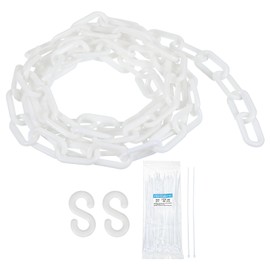 sourcing map Plastic Chain 10 FT/3.1 M, Safety Chain White Plastic Chain Link Barrier with Zip Ties and S-Hooks for Crowd Control Queue Line Fence Decoration