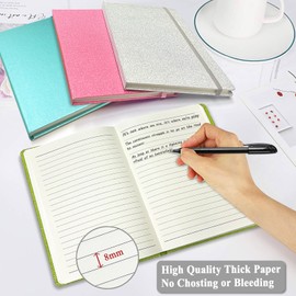 Silver Glitter Notebook, 8.3x5.7” 160 Lined Pages Glitter Never Peel Off Sparkle Journal for Girls College Ruled A5 Hardcover Notebooks for Teens Women Writing Note Taking Office Work School Gifts