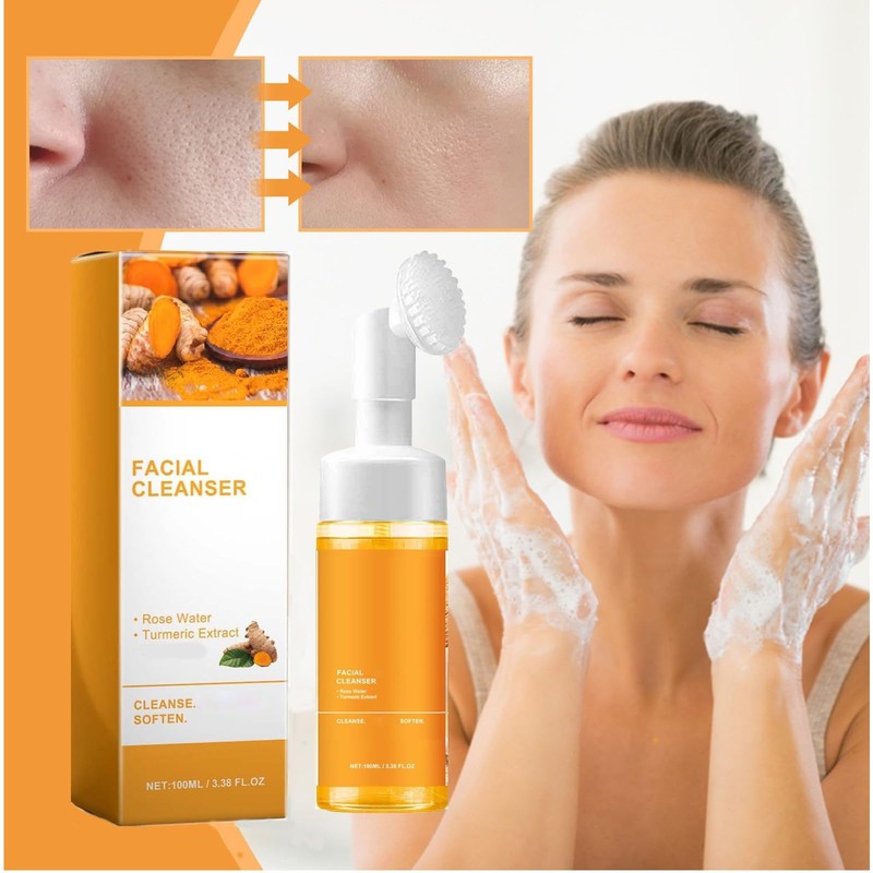 GHTPJ Turmeric Face Wash With Brush, Deep Cleansing Scrub Exfoliating