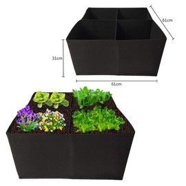 Fabric Raised Garden Bed, 4 Divided Grids Raised Vegetable Planter Bed, Square Garden Growing Bags, Aeration Fabric Potato Tomato Planter Pots, for Vegetables Flowers, Black, 61x61x31cm