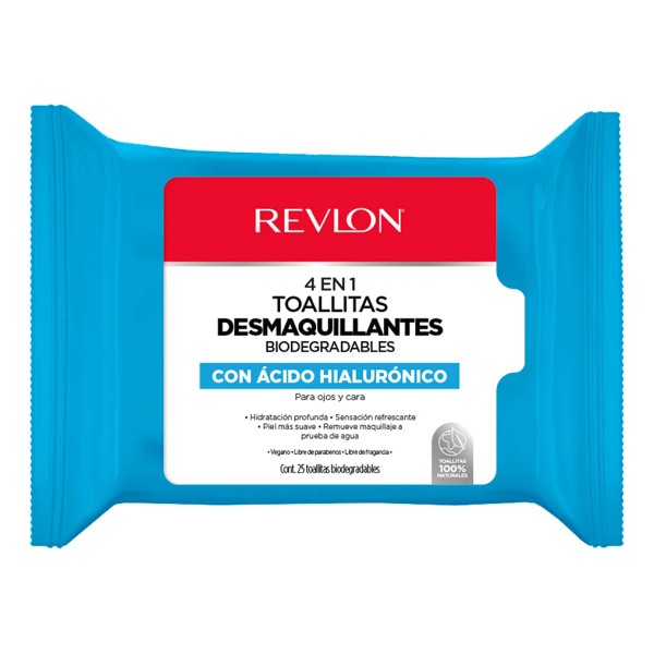 💧✨ Revlon Toallitas Desmaquillantes con Ácido Hialurónico – 25 Piezas