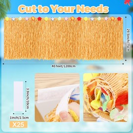 Shongbluu Luau Grass Table Skirt 40 Ft x 29.5 Inch, Hawaiian Table Skirt Grass Skirt Table Fringe for Tiki Bar Tropical Party Decorations（Straw Yellow）