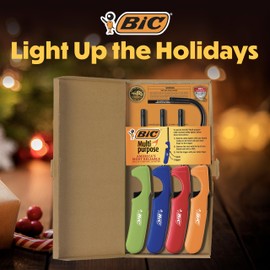BIC Multi-Purpose Classic Edition Lighter & Flex Wand Lighter, Ideal Fireplace and Candle Lighters, Assorted Colors, 4 Pack (Colors May Vary)