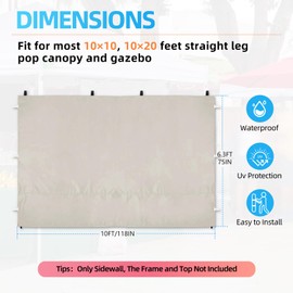 Joramoy 10x10 Canopy Sidewall - 10x10 Tent Wall with UV Protection, Easy Installation Canopy Side Panels for Instant Canopy Sunwall(Beige)