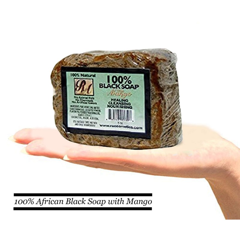 RA Cosmetics 100% Natural African Black Soap, Mango Scent, 5