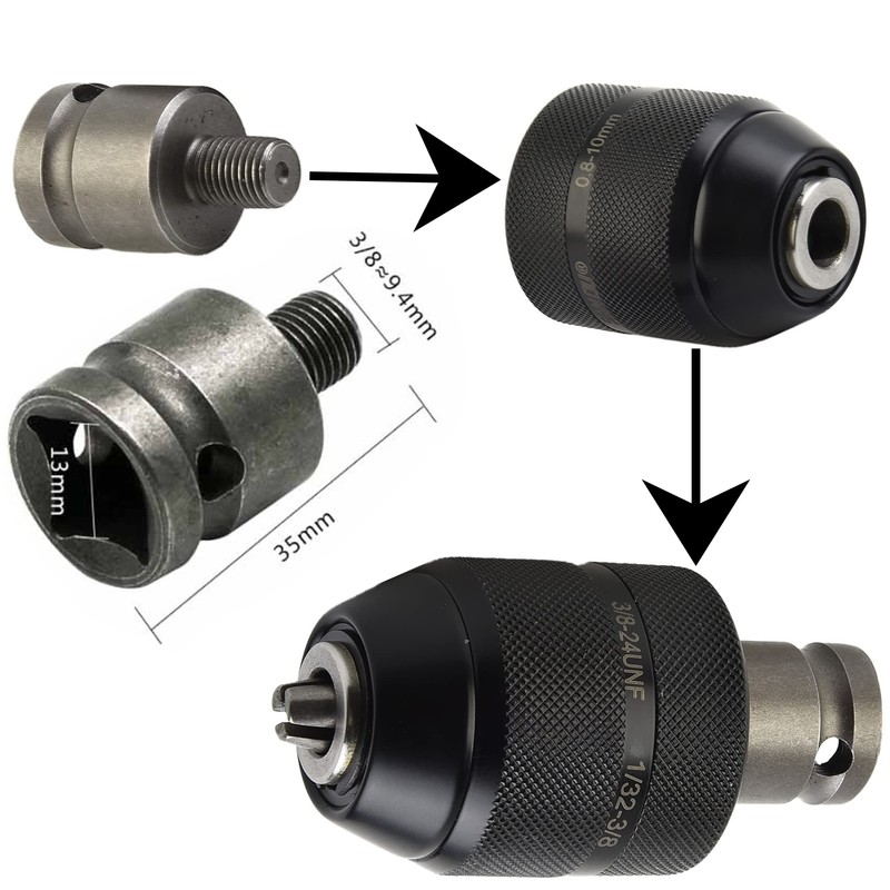 Keyless Drill Chuck 0.8-10mm 3/8-24UNF Quick Change Adapter for SDS