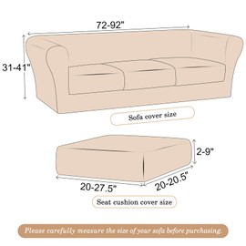 ALIECOM Stretch 4-Pcs Couch Cover for 3 Cushion Couch Sofa 100% Waterproof Chesterfield Sofa Covers Washable Sofa Slipcovers 3 Seat Furniture Protector for Pets Dogs (Light Gray, Large)
