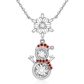 Fenthring Christmas Snowman Necklace for Women Snowman Snowflake Necklace Sterling Silver Cz Crystal Xmas Pendant Necklaces Holiday Christmas Jewelry Gifts