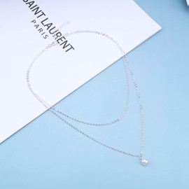 Cimenexe Bohemian Layered Pearl Pendant Necklace Silver Pearl Necklace Chain Retro Pearl Chain Necklace Double Layered Choker Necklace Chain Jewelry for Women and Girls Gifts