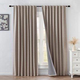 IGEMAEVE 100% Blackout Curtains 108 Inches Long for Bedroom, Black Out Curtains 2 Panels Set, Rod Pocket & Back Tab Thermal Insulated Drapes Privacy Window Home Deco Living Room(52x108 Inch, Linen)