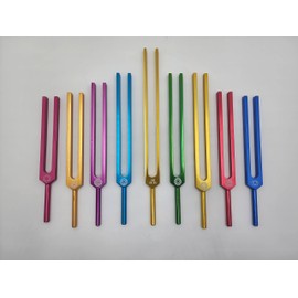 9 Professional Complete Unweighted Color Coded Chakra Tuning Fork Set with Individual Drawstring Pouches and Strikers for Sound Healing