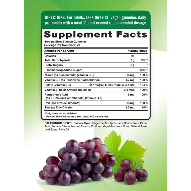 Nature’s Truth Iron with B-Vitamins & Zinc Gummies – 60
