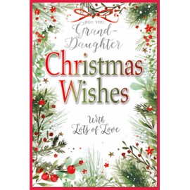 Granddaughter Christmas Card - Holly Border with Silver Foil 7.5x5.25"