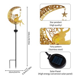 Moon Solar Lights Garden, Elf/Flower Fairy Waterproof Solar Light, Angel Metal Lights, Outdoor Solar Lamp for Outdoors, Moon Solar Lights, Decorative Lights Balcony, Garden Decoration, Solar Lights