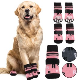 ASENKU Anti-Slip Dog Socks to Prevent Licking Paws, Dog Boots & Paw Protectors with Adjustable Strap for Hot/Cold Pavement, Dog Shoes for Hardwood Floors for Large Senior Dogs, Pink XL