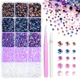 Uotey 12000 Pcs Resin Jelly Rhinestones for Crafting, Multi Sizes Flatback Purple Color Gems, Bedazzling Crystal with Pickup Tool for DIY Crafts Clothing Shoes Fabric Nail Art