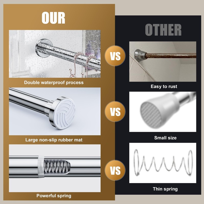 Ausemku Shower Curtain Rod 26-76 Inch Adjustable - 0.85 Inch