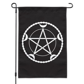Pentacle Pentagram Moon Goddess Wiccan Witch Nature Garden Yard Flag with Pole Stand Holder