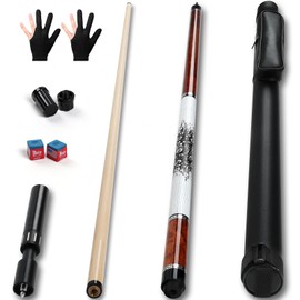 Advanced Pool Stick with Telescopic Cue Extension, 20Oz Original Dyeing Brown Cue Sticks for Billiard Enthusiasts, 58'' Pool Cue Set with Accessories (Leatheret Carry Bag, Chalks, Gloves)