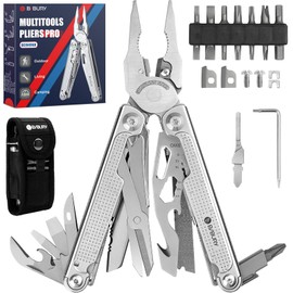 BIBURY Multitools, Men's Gifts for Christmas, Multi Tool Foldable Pliers with T-Shank Tool, Strap Cutter, Stainless Steel Multitools Ideal for Camping, Repairing, Gift for Dad Men - Pro - BI2049GB