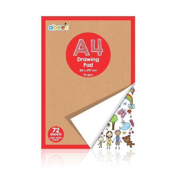 abeec A4 Plain Paper Drawing Pad - 72 Sheet Sketch Book - A4 Drawing Pad - Arts and Craft Scrap Book Essential for Kids Activity Packs - Colouring Books for Children - Drawing Paper for Children