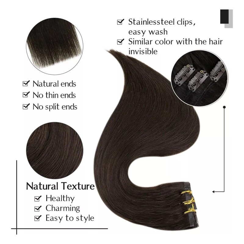 Easyouth Extensiones Cabello Real 70gr 14in Marrón Oscuro