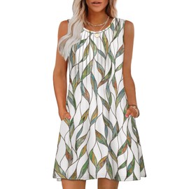 Summer Dresses for Women 2025 Spring Casual Beach Vacation Clothes Sleeveless Vestidos De Verano para Mujer Floral Leaf XL